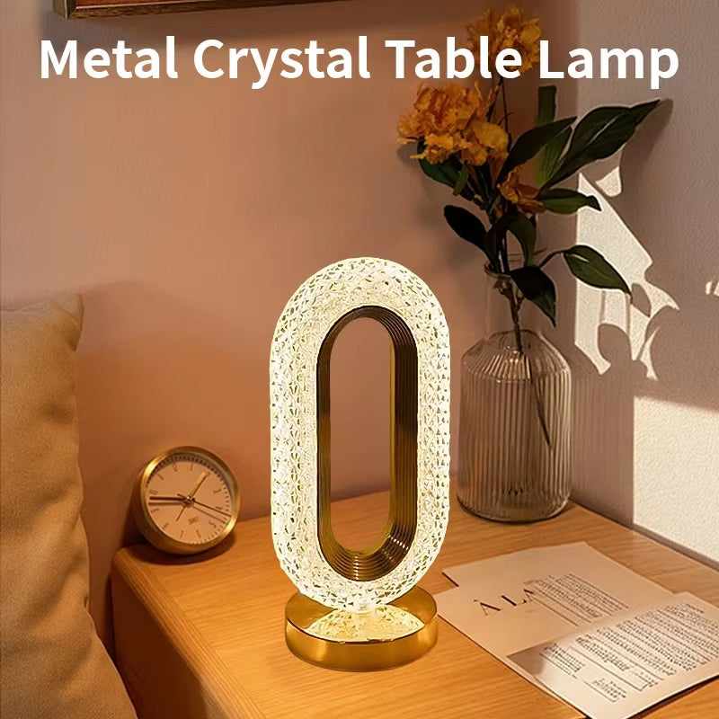 Modern Luxury Oval USB Rechargeable Crystal Table Lamp Living Room Bedroom Bedside Creative Decoration Atmosphere Night Light