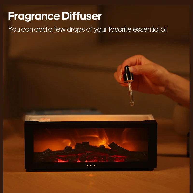 Simulated Fireplace Diffuser Aroma Essential Oil Air Humidifier with Timer Remote & Colorful Night Light for Home Creative Gift