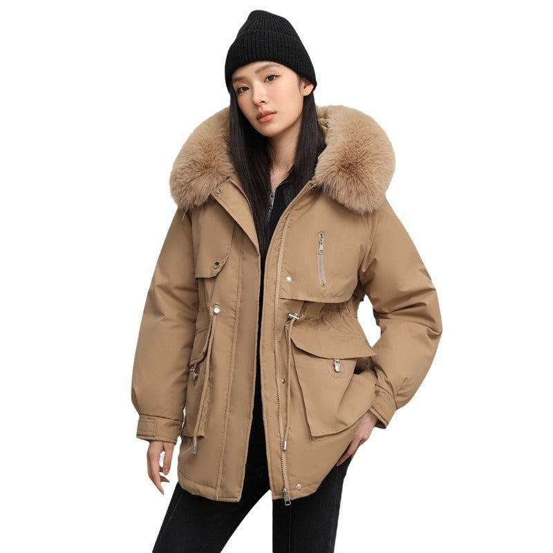 Cross-border Fleece-lined Thickened Parka Collar Slim Fit Slimming Cotton Coat