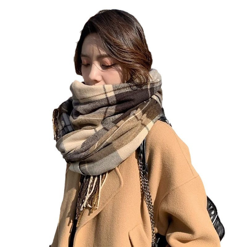 Fashion Plaid Scarf For Women Winter Warm Thickened Long Scarf