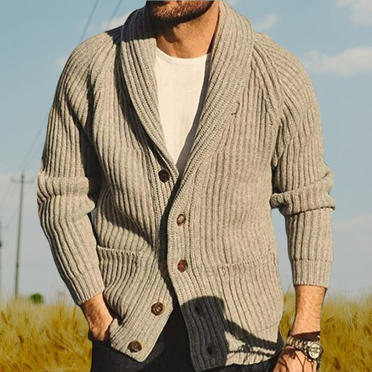 Men's Lapel Knitting Cardigan Fashion Button Sweater With Pockets Outwear Long Sleeve Top Spring Fall